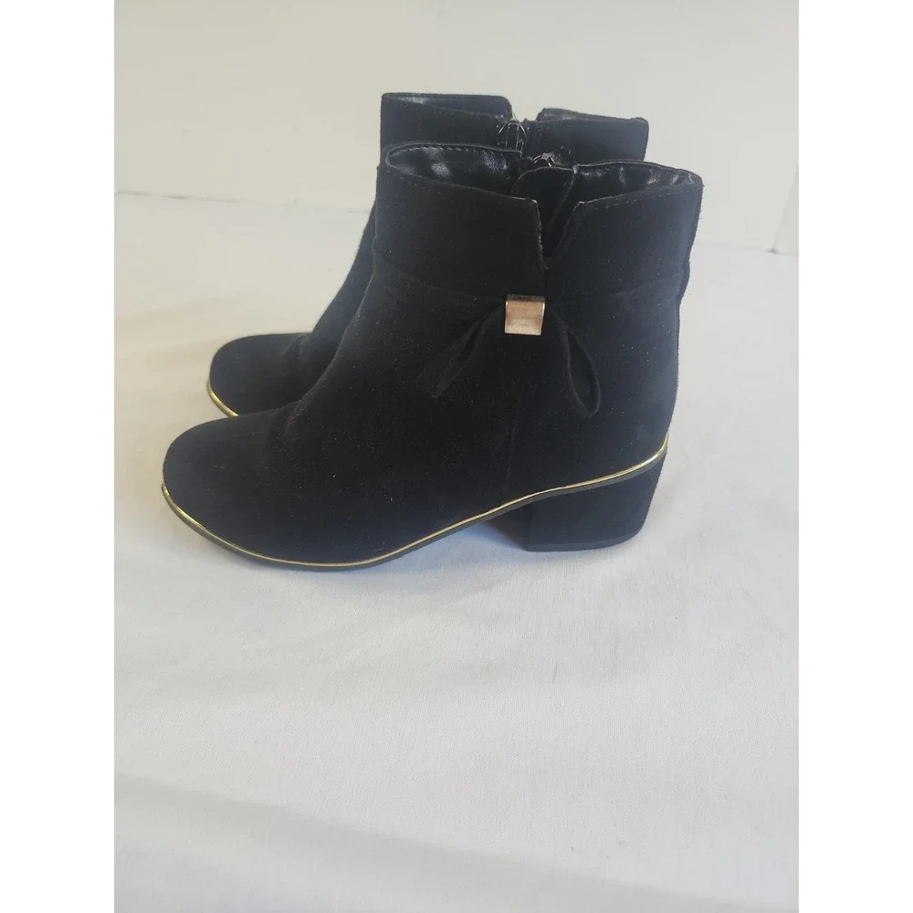 Place Kids Suede‎ Dress Boots Zipper Black With Gold Trim Size 1